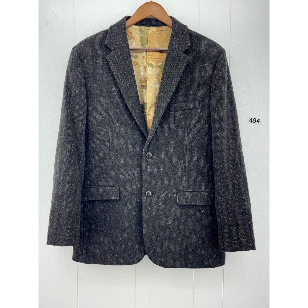 Celtic Tweed Mens 42 Wool Blazer Ireland Charcoal Grey Suede Elbow Patch Jacket